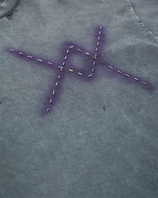 VV Beaded Logo — Vintage Black Drop Crop Tee
