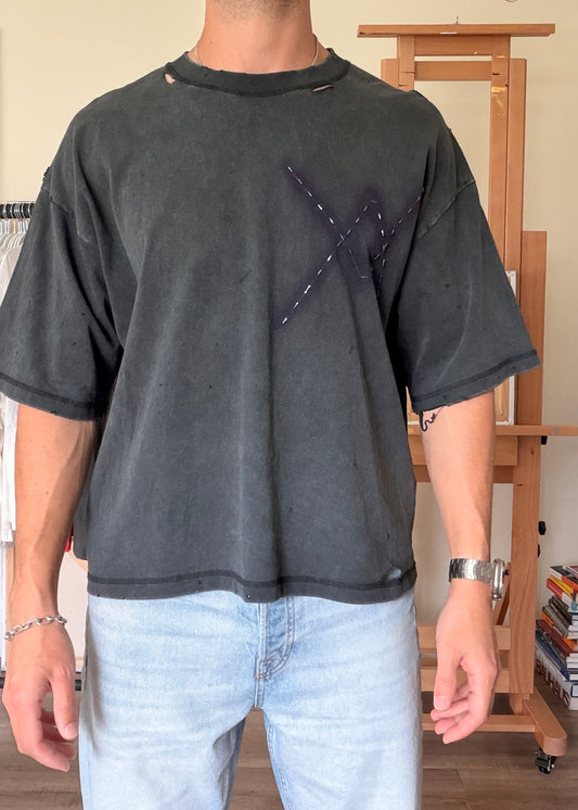 VVANIAN Logo — Vintage Black Drop Crop Tee