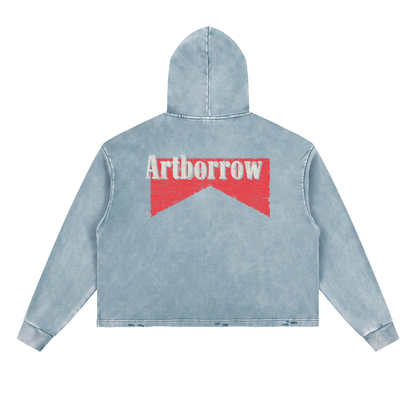 Artborrow Unisex Vintage Washed Frayed-Hem Hoodie
