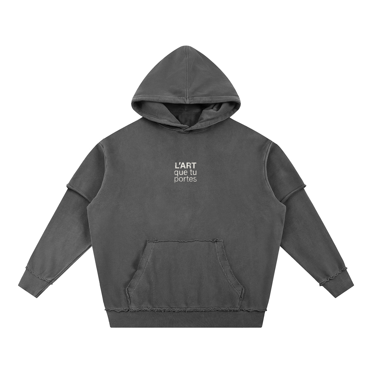 L’ART que tu Portes Snow Washed Raw Edge Double Layered Hoodie