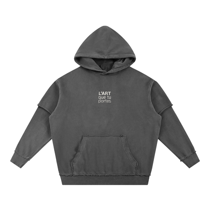 L’ART que tu Portes Snow Washed Raw Edge Double Layered Hoodie