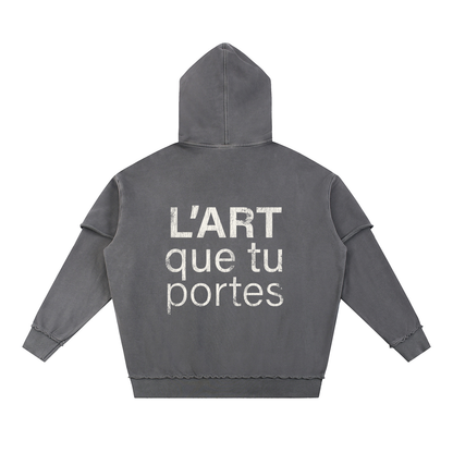 L’ART que tu Portes Snow Washed Raw Edge Double Layered Hoodie