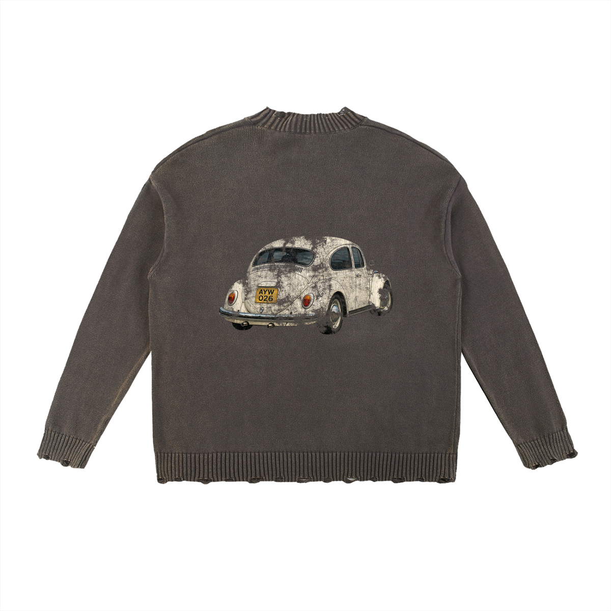 Vintage Washed Hand-Frayed Car Graphic Sweater