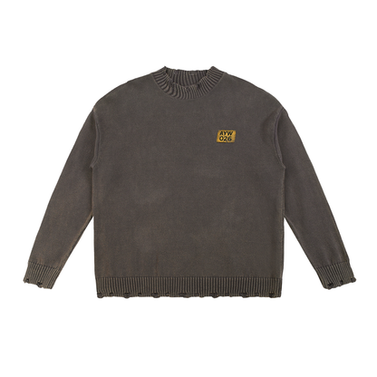 Vintage Washed Hand-Frayed Car Graphic Sweater