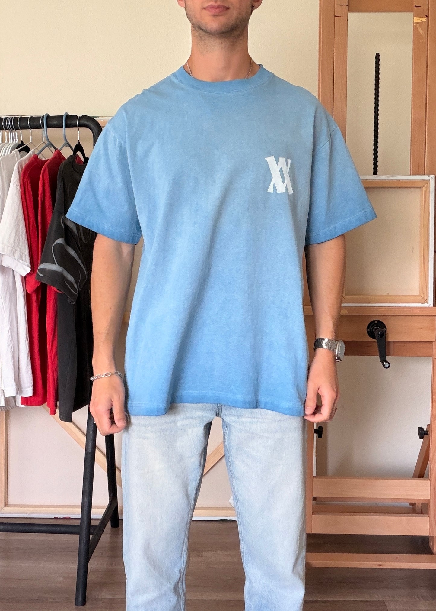 VVANIAN Logo — Blue Haze Oil Wash Oversized Tee