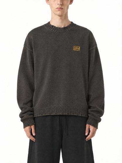 Vintage Washed Hand-Frayed Car Graphic Sweater