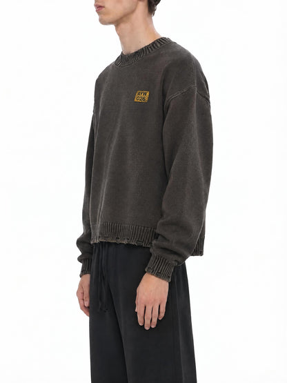 Vintage Washed Hand-Frayed Car Graphic Sweater