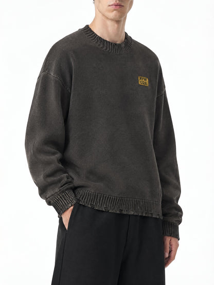 Vintage Washed Hand-Frayed Car Graphic Sweater