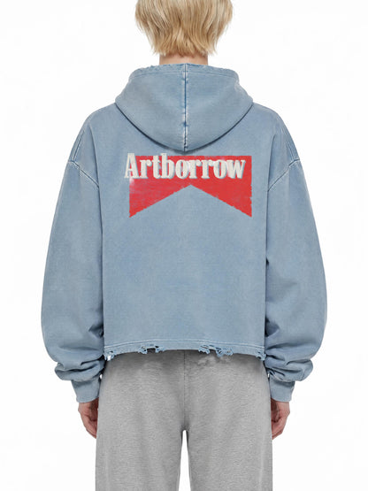 Artborrow Unisex Vintage Washed Frayed-Hem Hoodie