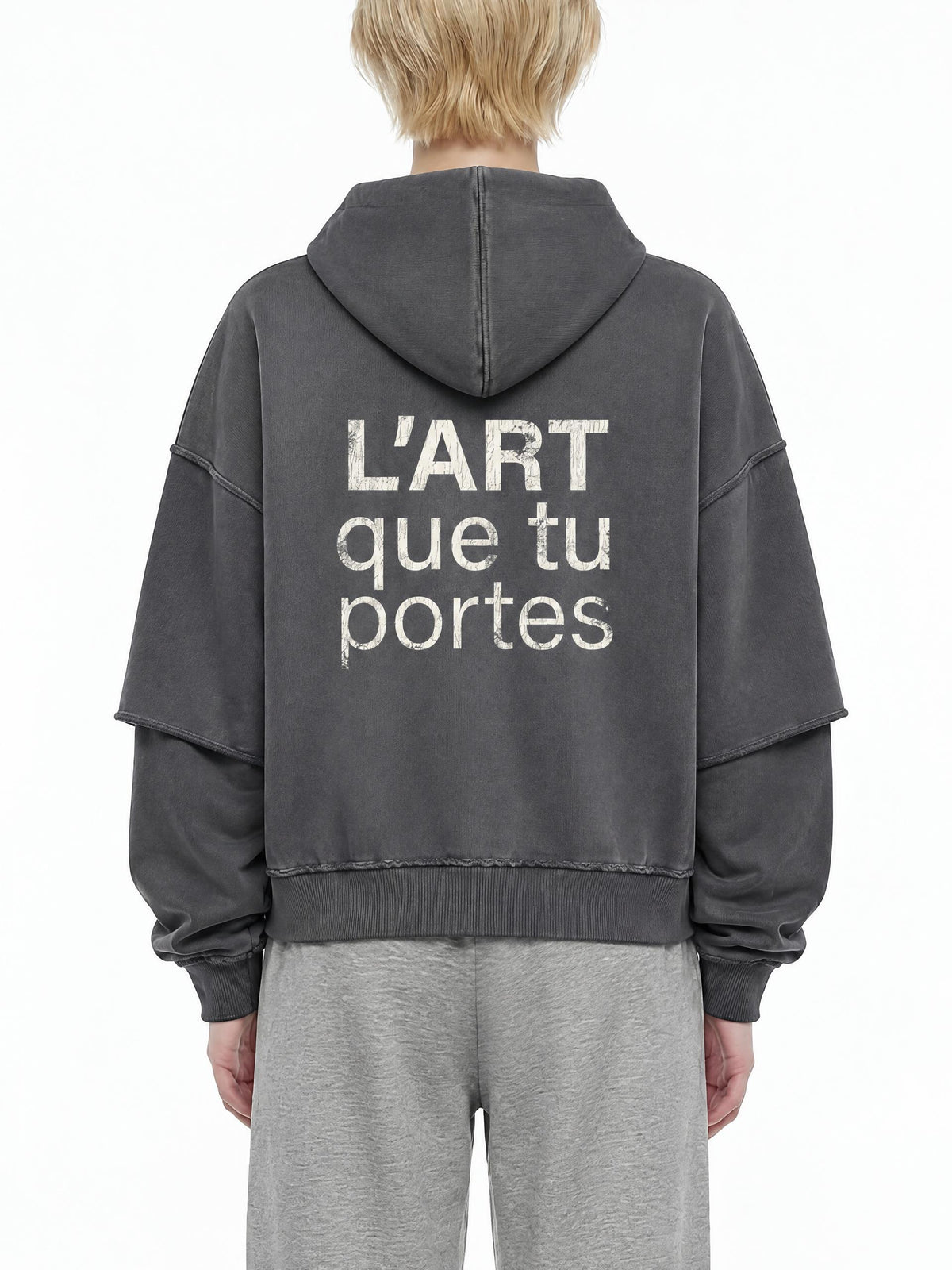 L’ART que tu Portes Snow Washed Raw Edge Double Layered Hoodie