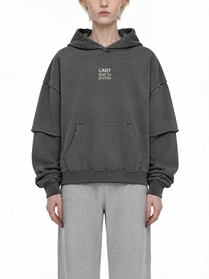 L’ART que tu Portes Snow Washed Raw Edge Double Layered Hoodie