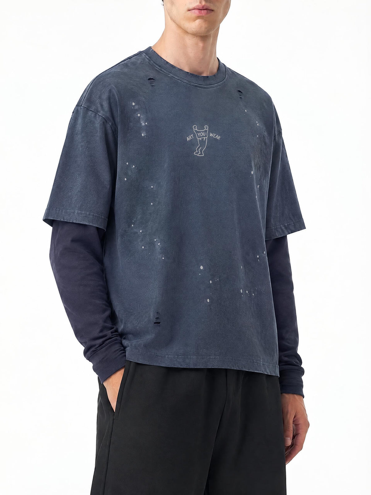 Art You Wear Unisex Vintage Wash Distressed Layer T-Shirt
